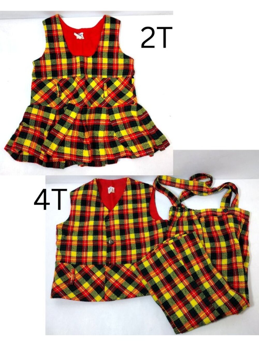 R Gee Kids Girls size 4T plaid vest pants set 2T Top or Dress vintage 1970s